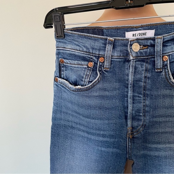 RE/DONE 90s High Rise Ankle Crop High Rise Indigo Storm Blue Skinny Jeans EUC 26 - Picture 3 of 10